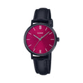Casio Women's Red Dial Black Leather Strap Watch - LTP-VT02BL-4AUDF