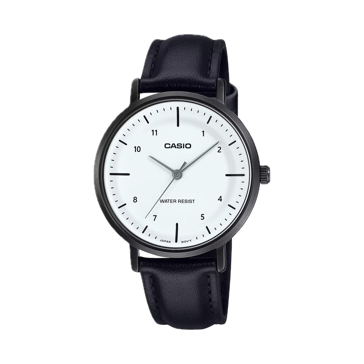 Casio Women's Black Leather Strap White-Dial Watch - LTP-VT03BL-7BDF