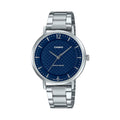Casio Women's Silver Watch with Blue Textured Dial - LTP-VT04D-2ADF