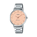 Casio Women's Silver Watch with Pink Textured Dial - LTP-VT04D-4ADF