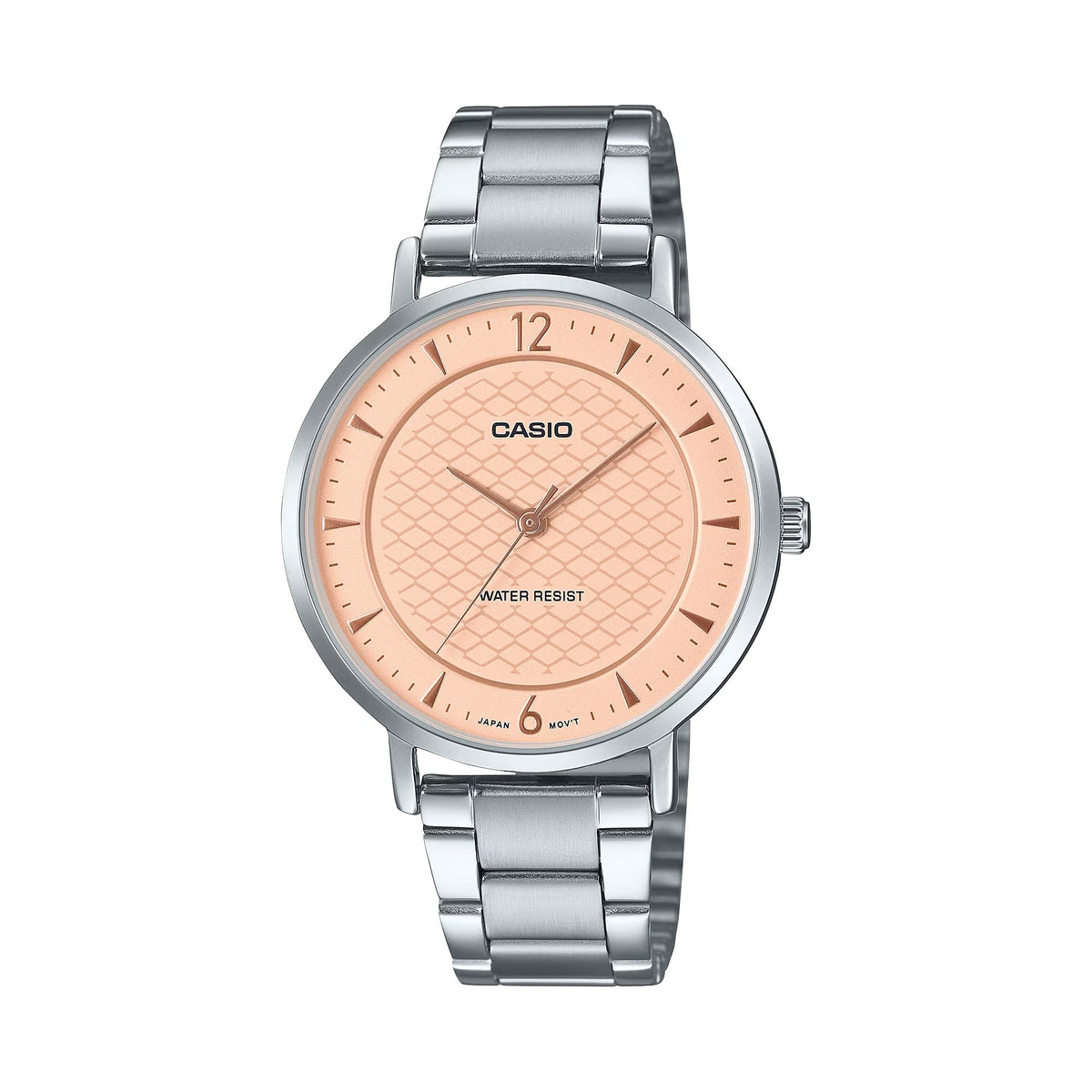 Casio Women's Silver Watch with Pink Textured Dial - LTP-VT04D-4ADF