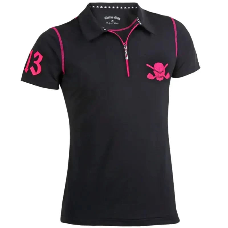 Ladies Lucky 13 Hybrid Zipper Cool-Stretch Golf Shirt (Black/Pink)