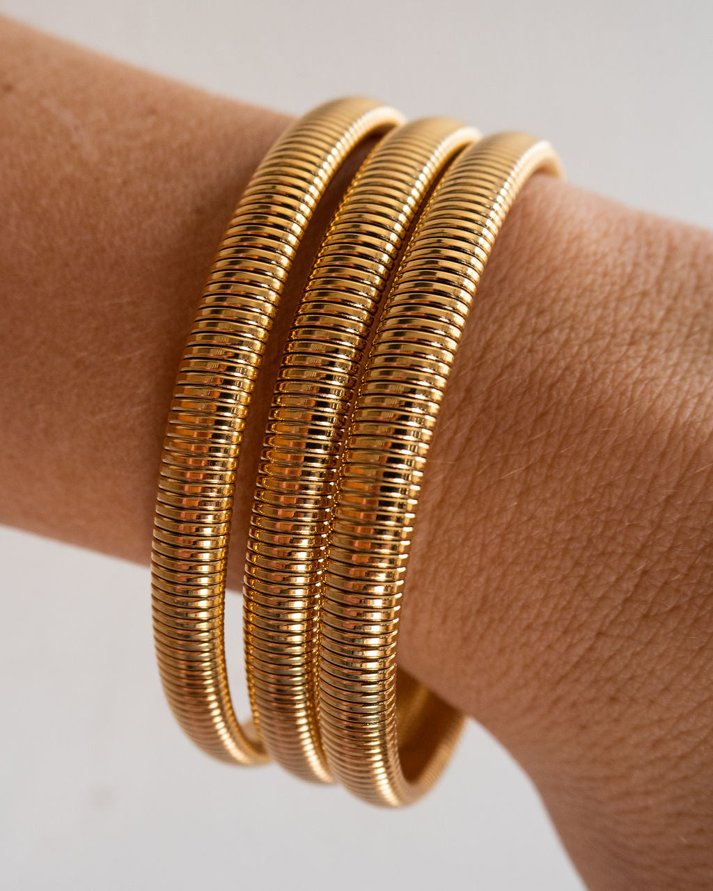 Mini Flex Snake Chain Bracelet- Set of 3 (7mm wide)- Gold (Ships Mid July)
