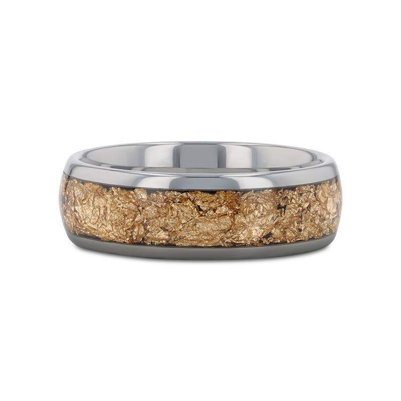 LUXE Tungsten Carbide Ring with Decorative Gold Flakes Inlay, 8mm