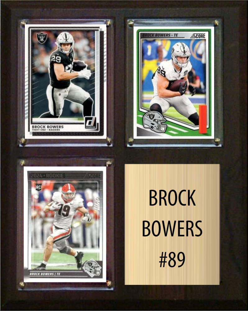 Brock Bowers Las Vegas Raiders Fan Gift Plaque 8x10 3 Cards Prizm, Donruss, Score 2024 2025 2026