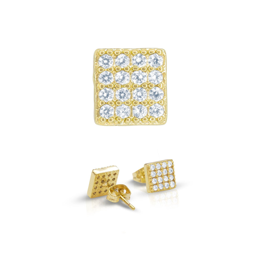 Square 4 Cubic Zirconia Earrings 14K Gold Filled Silver Hip Hop Studs Jewelry Women Men