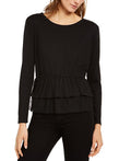INC International Concepts  Women's Tulle Peplum Top Black Size Small