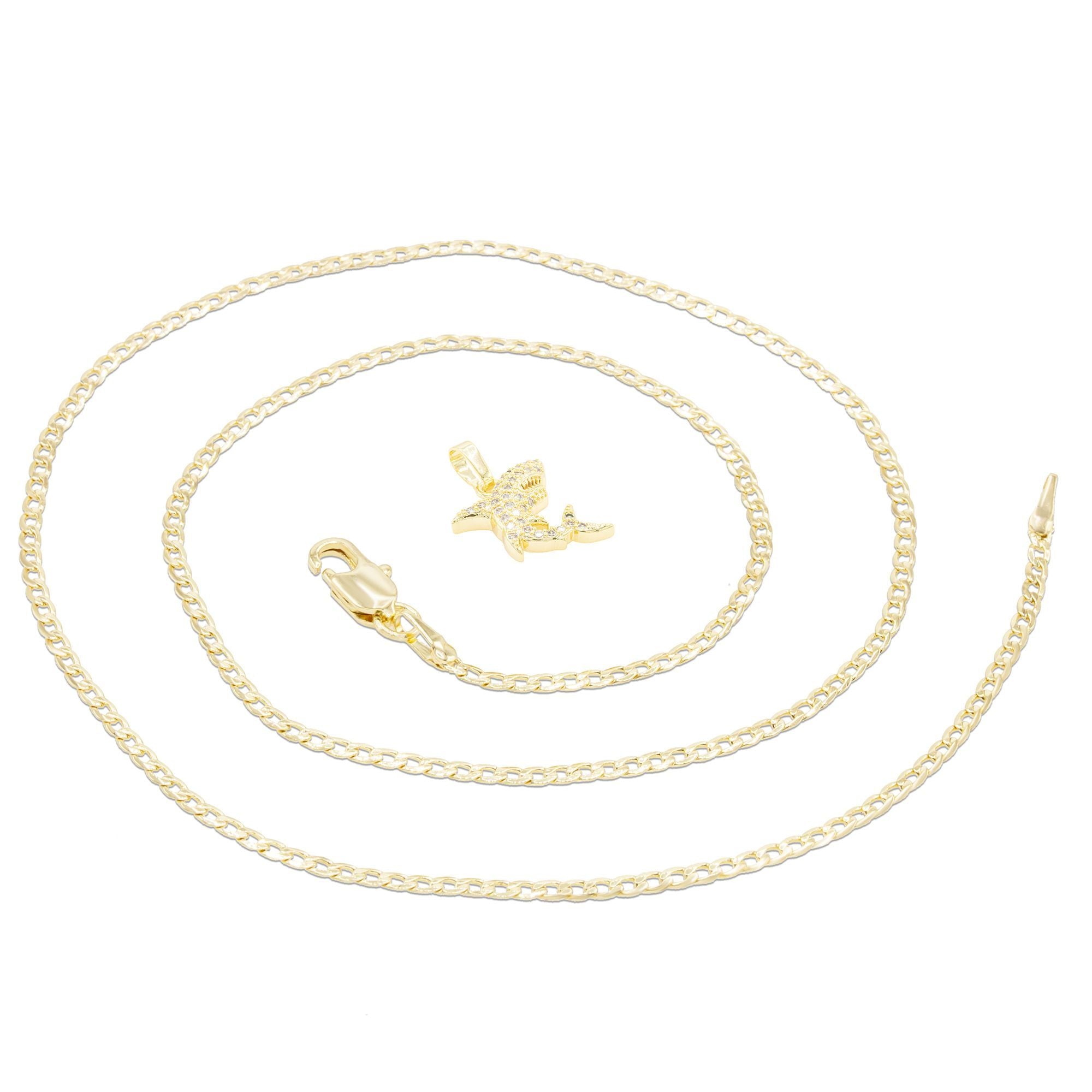 Shark Pendant Cubic Zirconia 14K Gold Filled Necklace Set