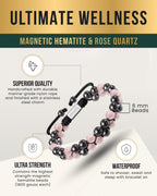 Magnetic Hematite & Rose Quartz Beaded Bracelet for Women