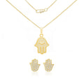 Cubic Zirconia Hamsa Hand Pendant 14K Gold Filled Box Necklace Stud Earrings Jewelry Set