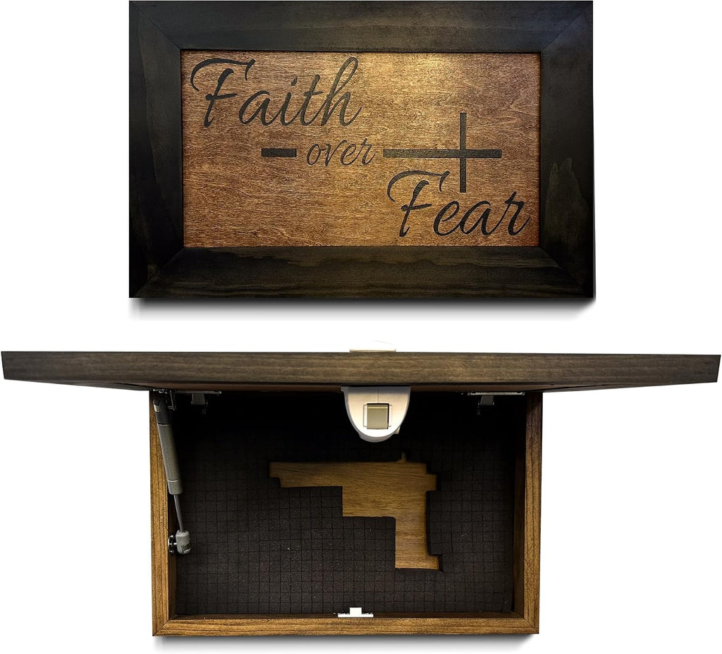 Hidden Gun Storage Safe Faith Over Fear Wall Decor Concealment Furniture