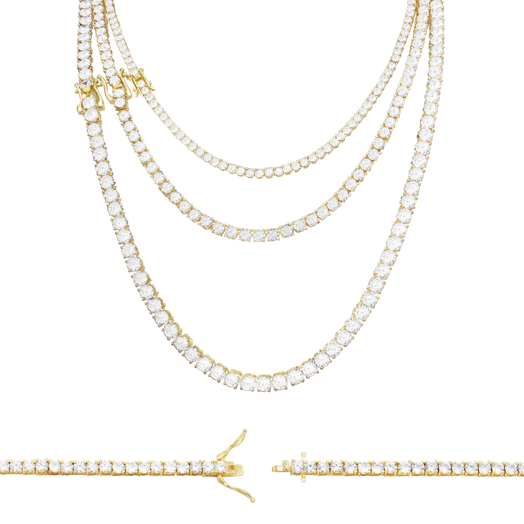 14K Gold Plated Tennis Chain Cubic Zirconia Necklace For Women 18" 20" 24"