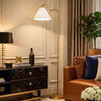 Majestic Brass Ring Base Curved Floor Lamp