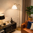 Majestic Brass Ring Base Curved Floor Lamp