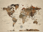 Vintage World Map Wall Art Canvas Print for Living Room, Office and Study