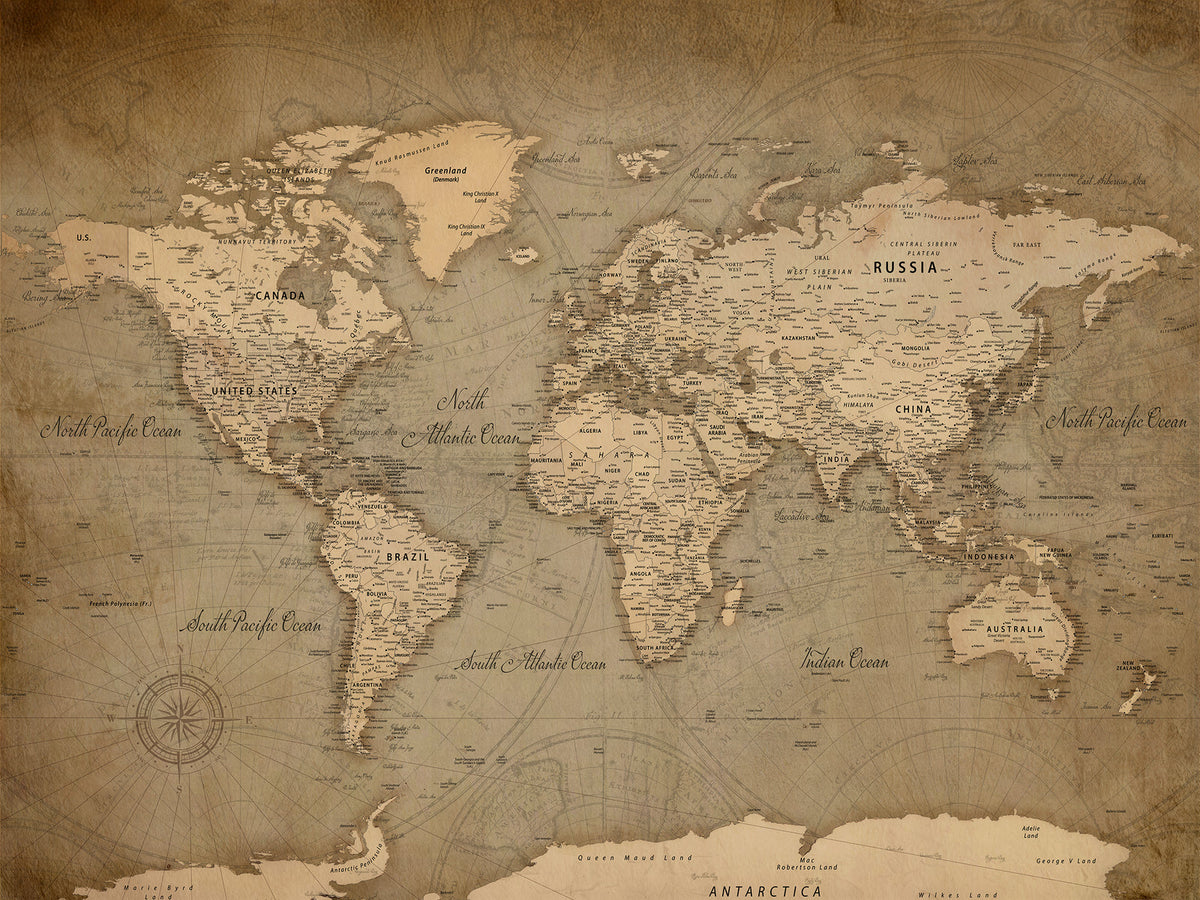 Dark World Map Canvas Print | Framed Travel Map Wall Art