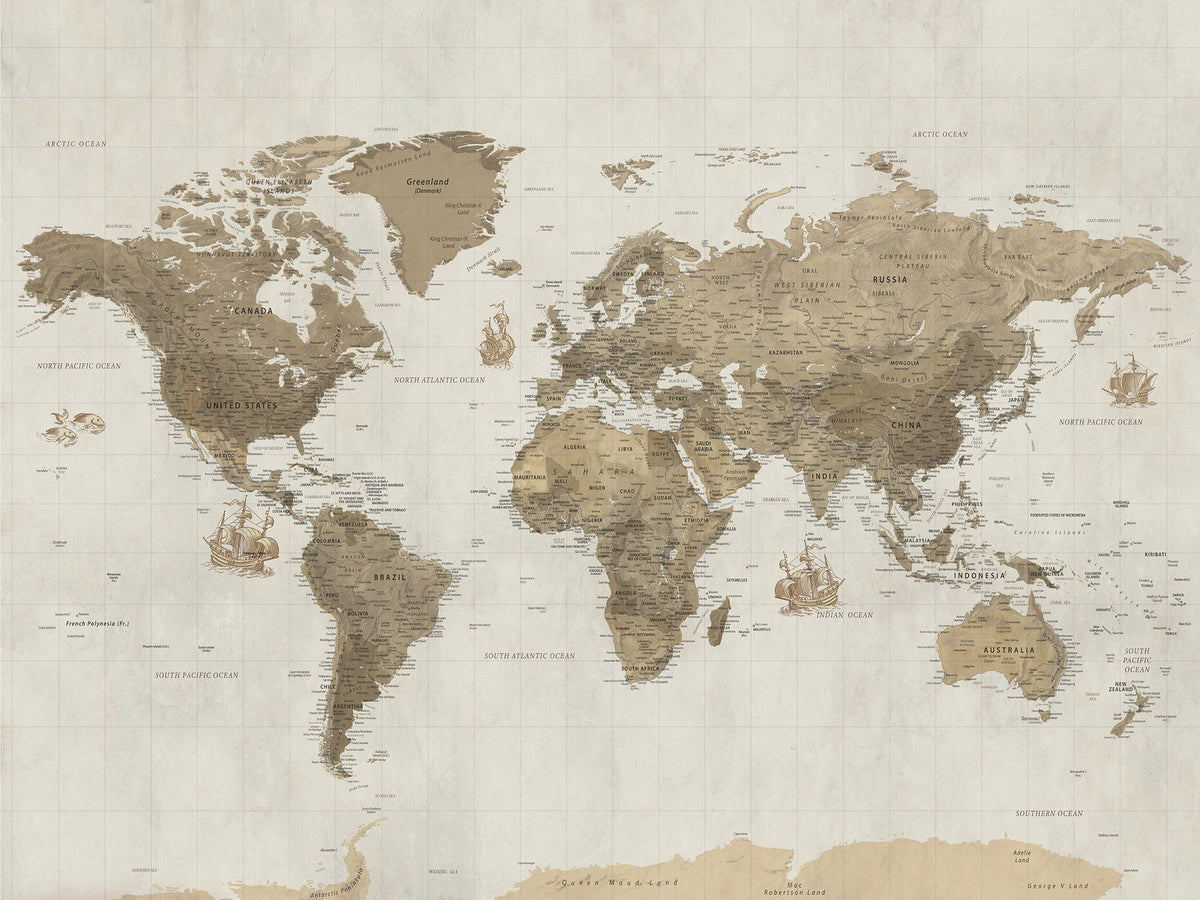 Detailed World Map Wall Art Canvas Print