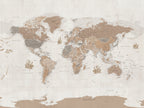Personalized Beige Geometric Push Pin World Map Canvas Print, Countries Visited Map, Study and Home Office Decor