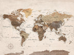 Custom Framed White Modern World Map Canvas with Push Pins, Places Visited Tracker, Dining Room and Entryway Decor