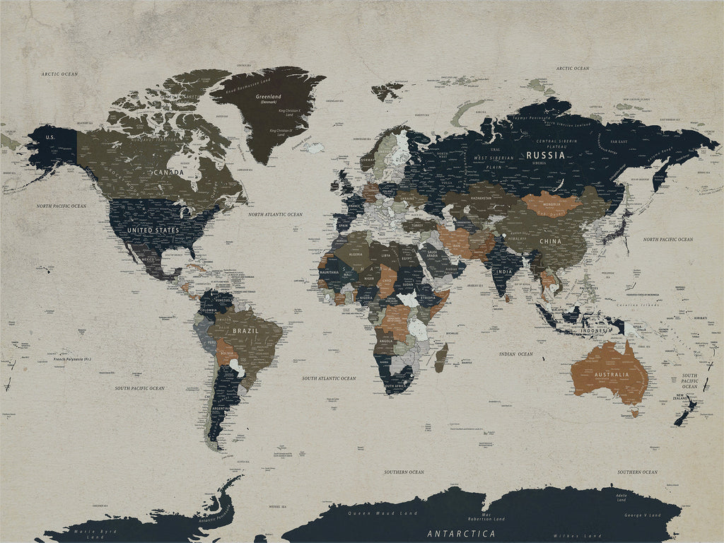 Personalized Black Push Pin Travel Map Canvas Print, Couples Countries Visited Map, Entryway and Hallway Decor