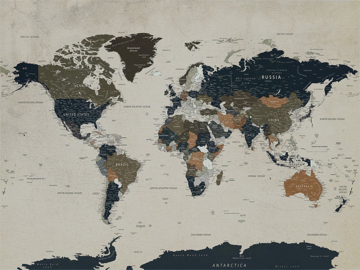 Personalized Black Push Pin Travel Map Canvas Print, Couples Countries Visited Map, Entryway and Hallway Decor