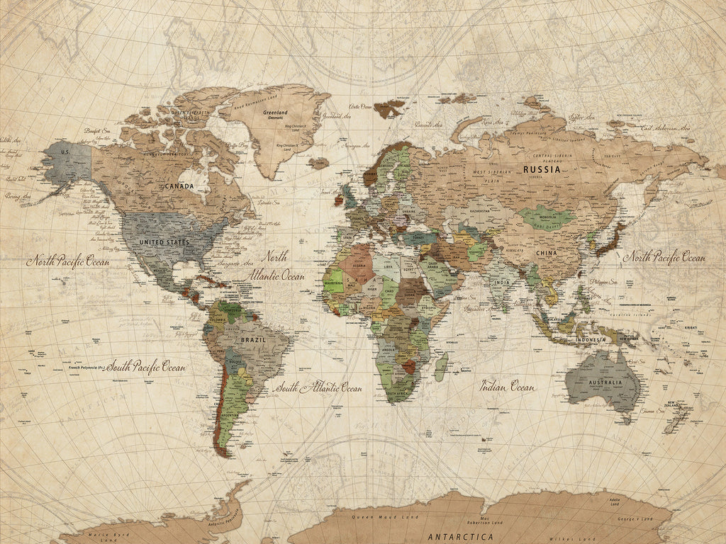 Framed World Map Wall Art for Home and Office Decor