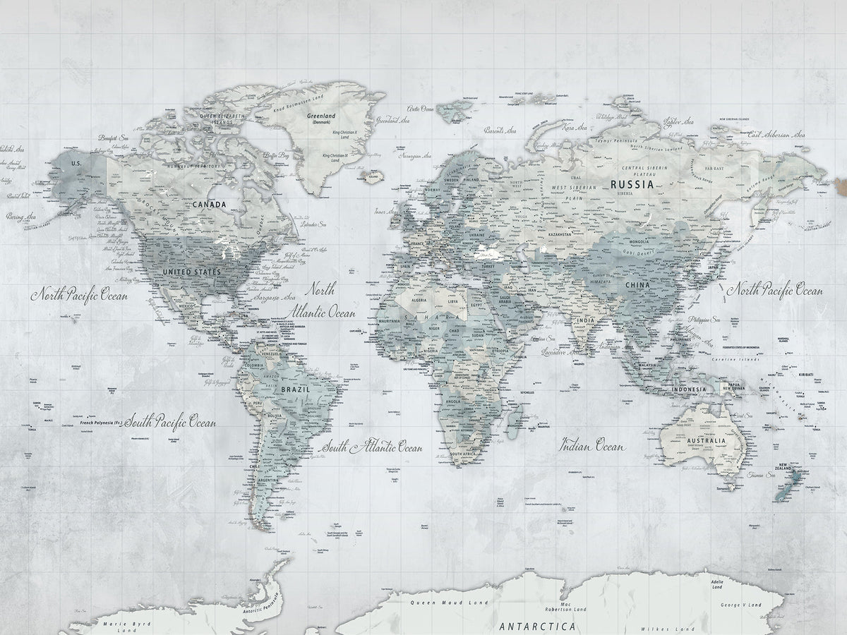 Push Pin World Map Canvas Print - Detailed Vintage World Map