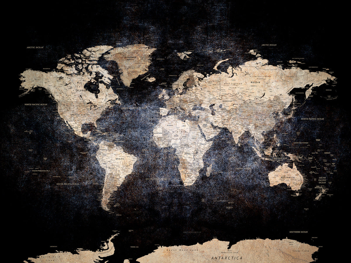 Personalized Beige World Map Canvas with Push Pins, Couples Countries Visited Map, Study and Hallway Decor