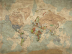 Custom Beige World Travel Map Wall Art with Pins, Bucket List Map, Dining Room and Study Decor
