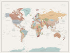 Pastel Colors World Map Wall Art Canvas Print