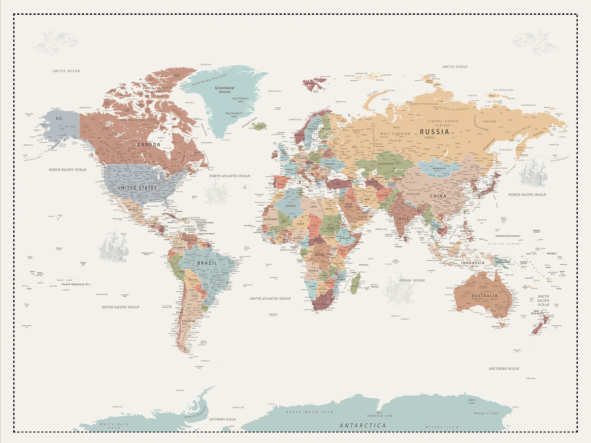 Pastel Colors World Map Wall Art Canvas Print