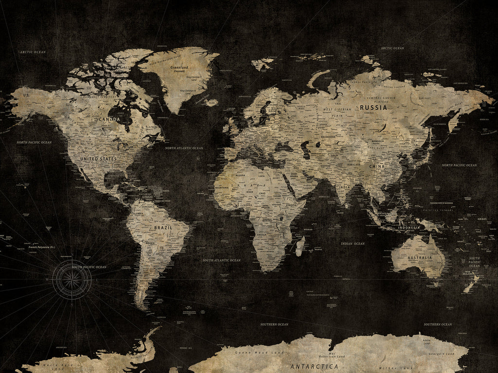Push Pin World Map Canvas Wall Art Print, Interactive Travel Map