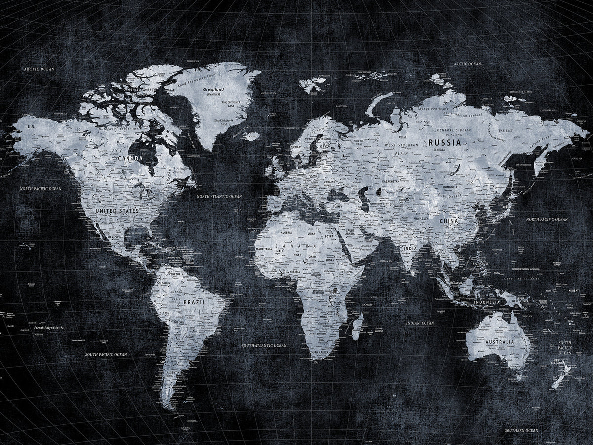 Black World Map Canvas Print | Detailed Map for Couples and Anniversary Gift