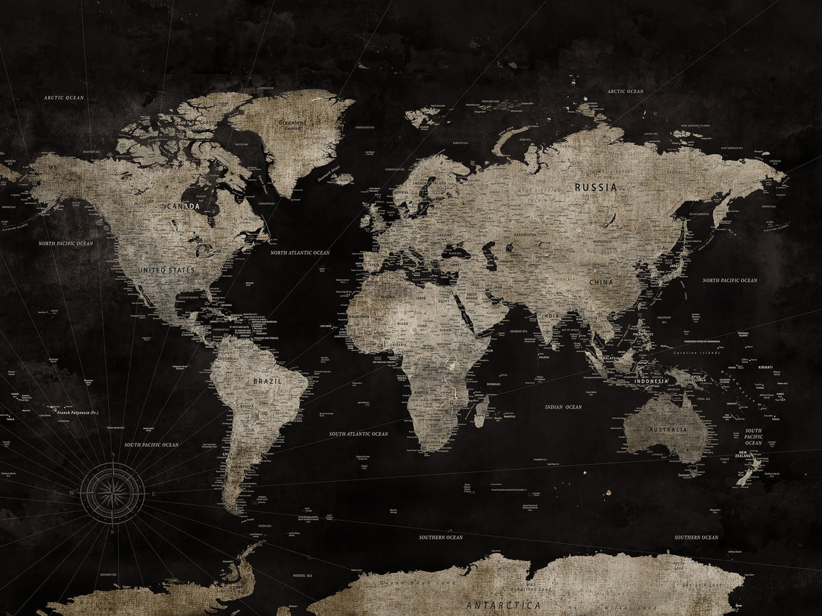 Detailed World Map Wall Art Print | Large Framed World Map Canvas