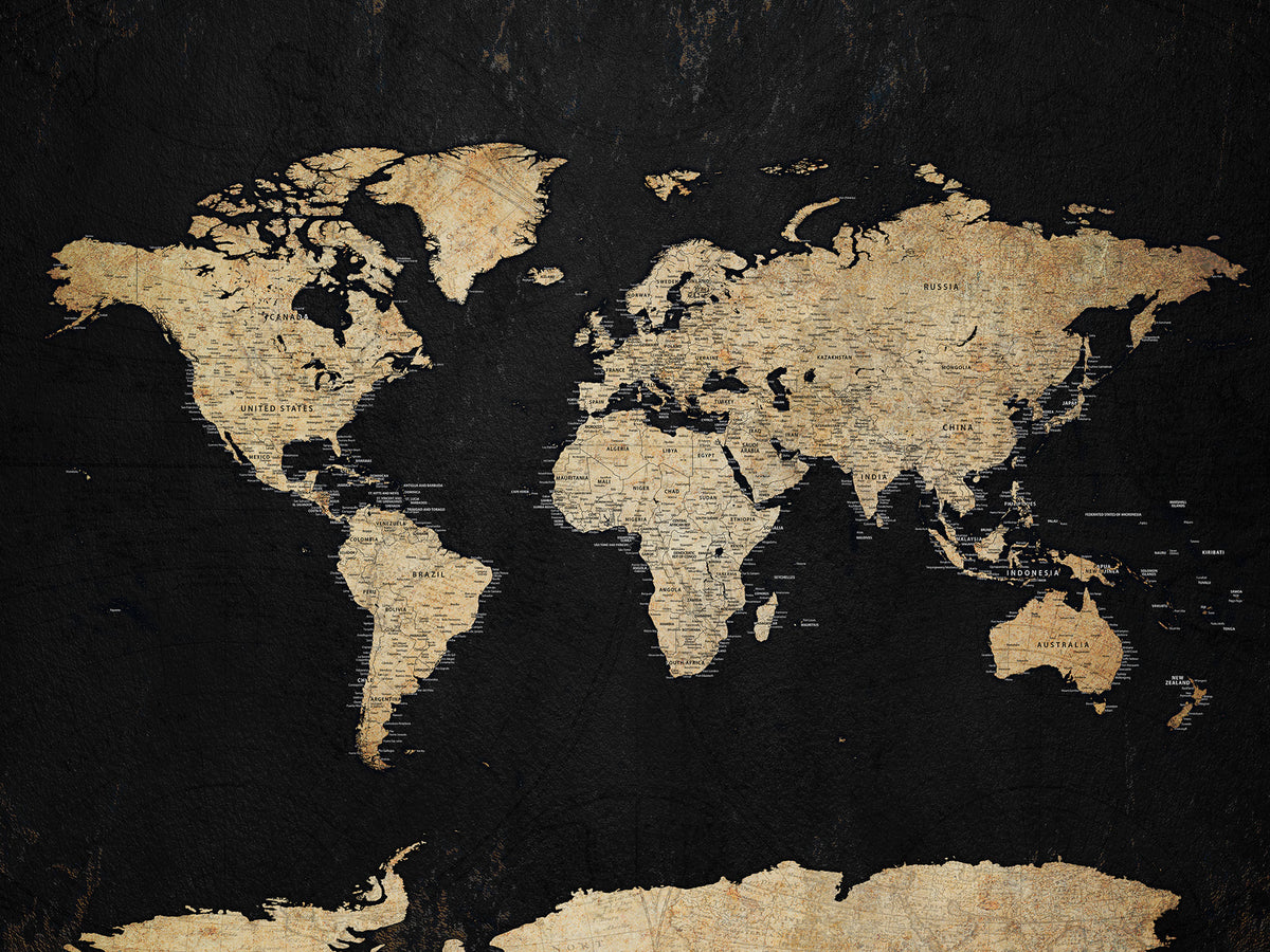 Beige World Map Canvas Wall Art Print, Minimal Black and Beige Map