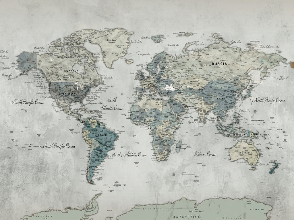 Neutral Vintage World Map Canvas Wall Art Print, Classic Map Artwork