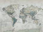 Neutral Vintage World Map Canvas Wall Art Print, Classic Map Artwork