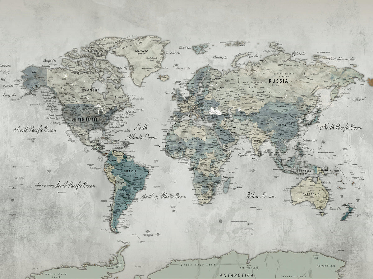 Neutral Vintage World Map Canvas Wall Art Print, Classic Map Artwork
