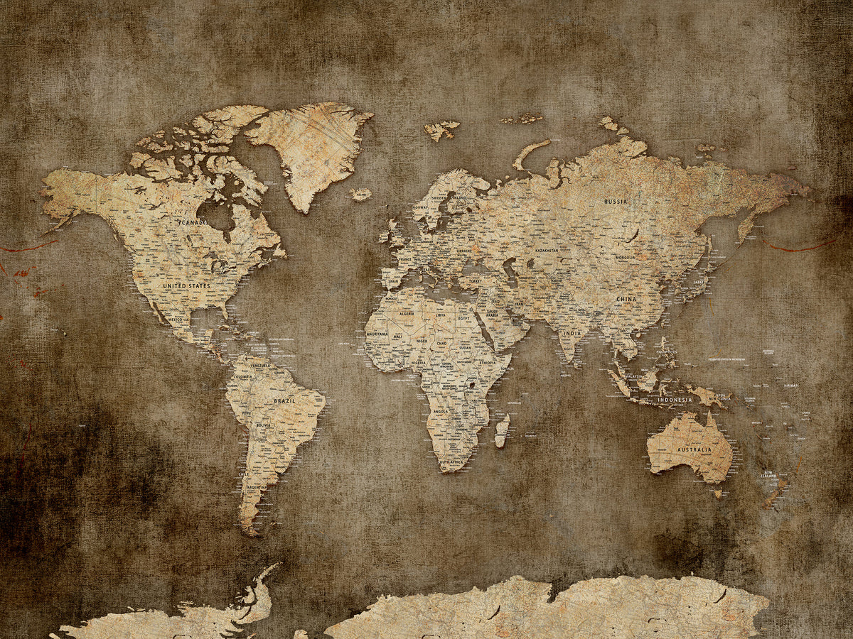 Dark Vintage World Map Canvas Wall Art Print, Antique Map Artwork