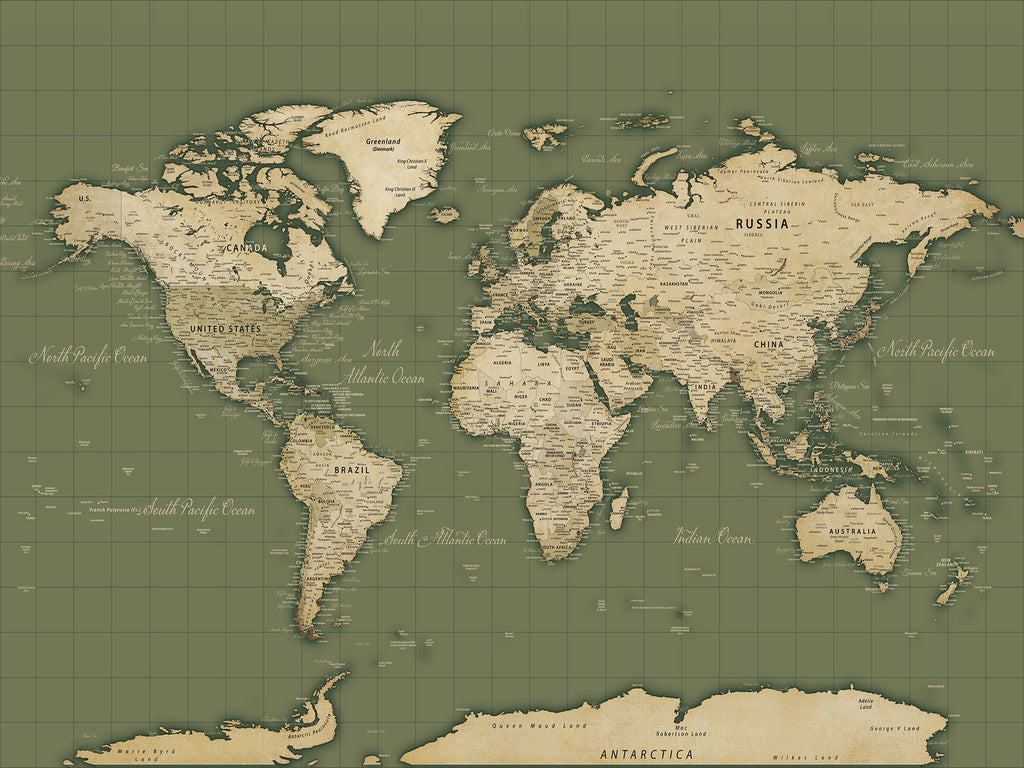 Vintage World Map Canvas Wall Art Print, Classic Global Map Artwork