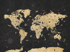 Vintage Blue and Brown World Map Canvas Wall Art | Framed Rustic Map Print
