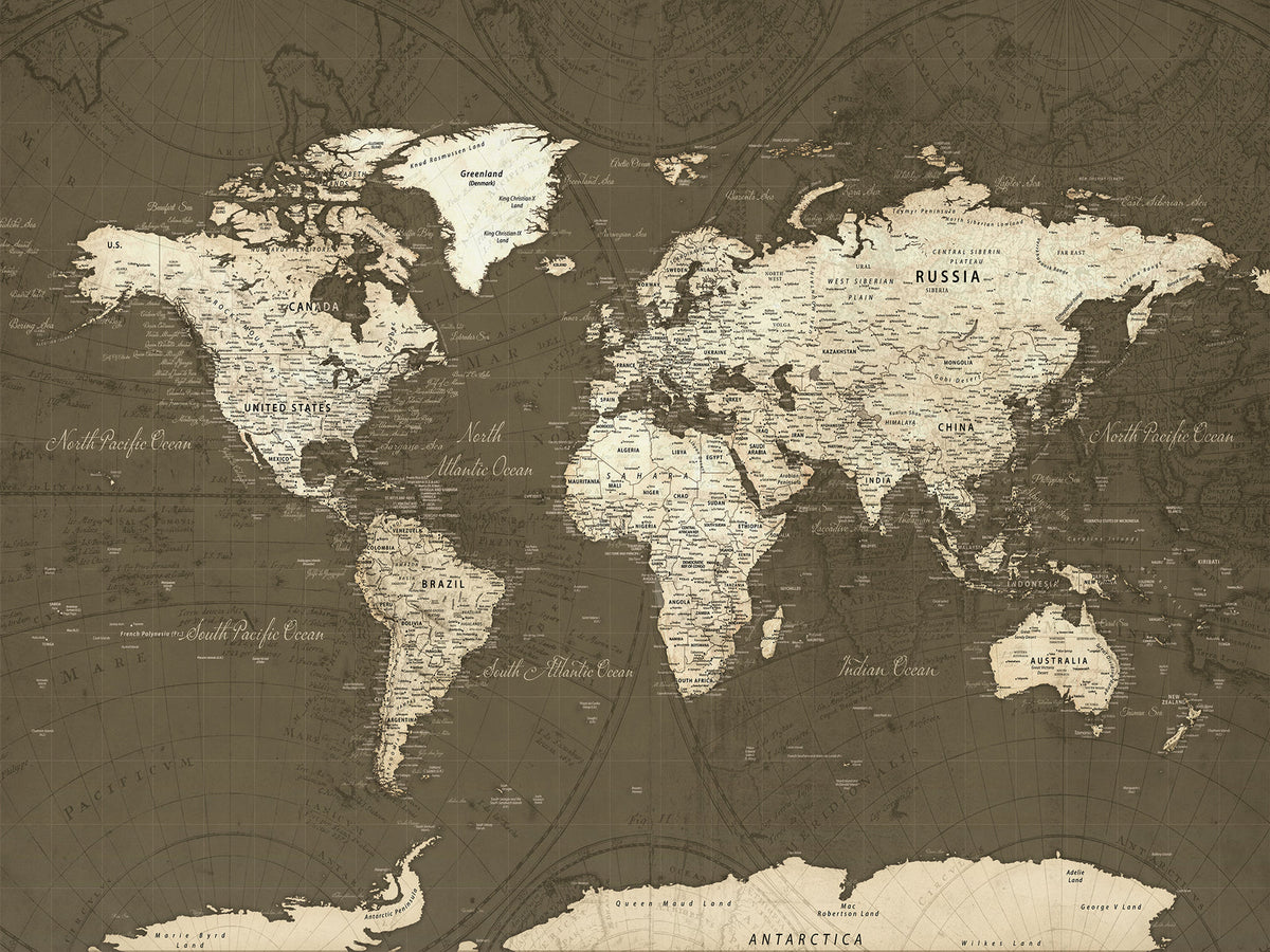 Vintage World Map Canvas Print | Framed Travel Map Wall Art for Couples