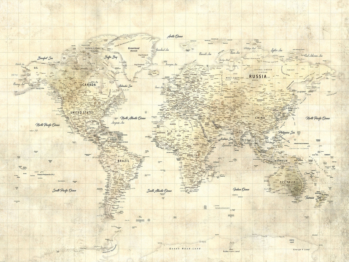 Personalized Beige Modern Push Pin World Map Wall Art, Honeymoon and Anniversary Gift, Bedroom and Study Decor