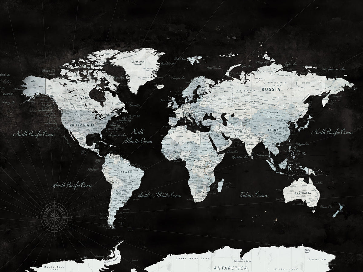 World Map Canvas Print | Framed Push Pin Wall Art, Color Splash Travel Map