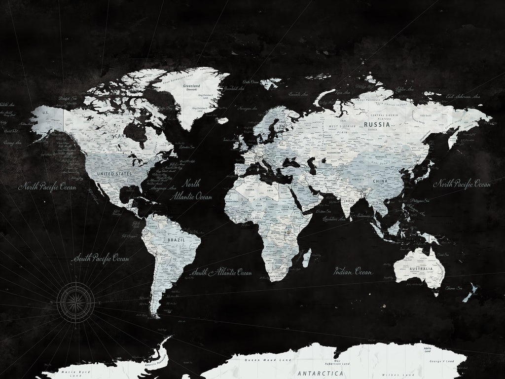 Custom Beige World Travel Map Wall Art with Pins, Places Visited Tracker, Bedroom and Home Office Decor