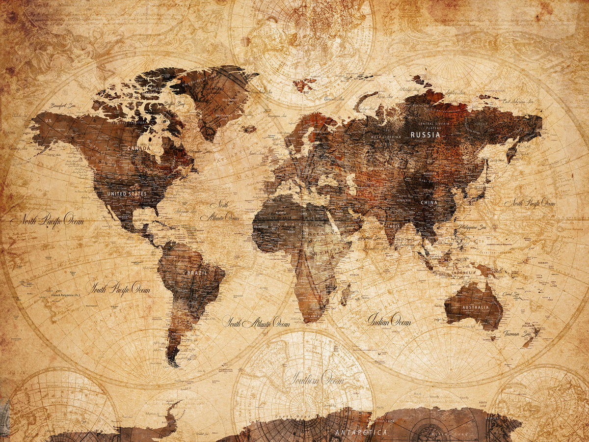 Modern Red and Gray World Map Canvas Print | Framed Wall Art