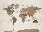 Custom Beige World Travel Map Wall Art with Pins, Couples Countries Visited Map, Living Room and Study Decor