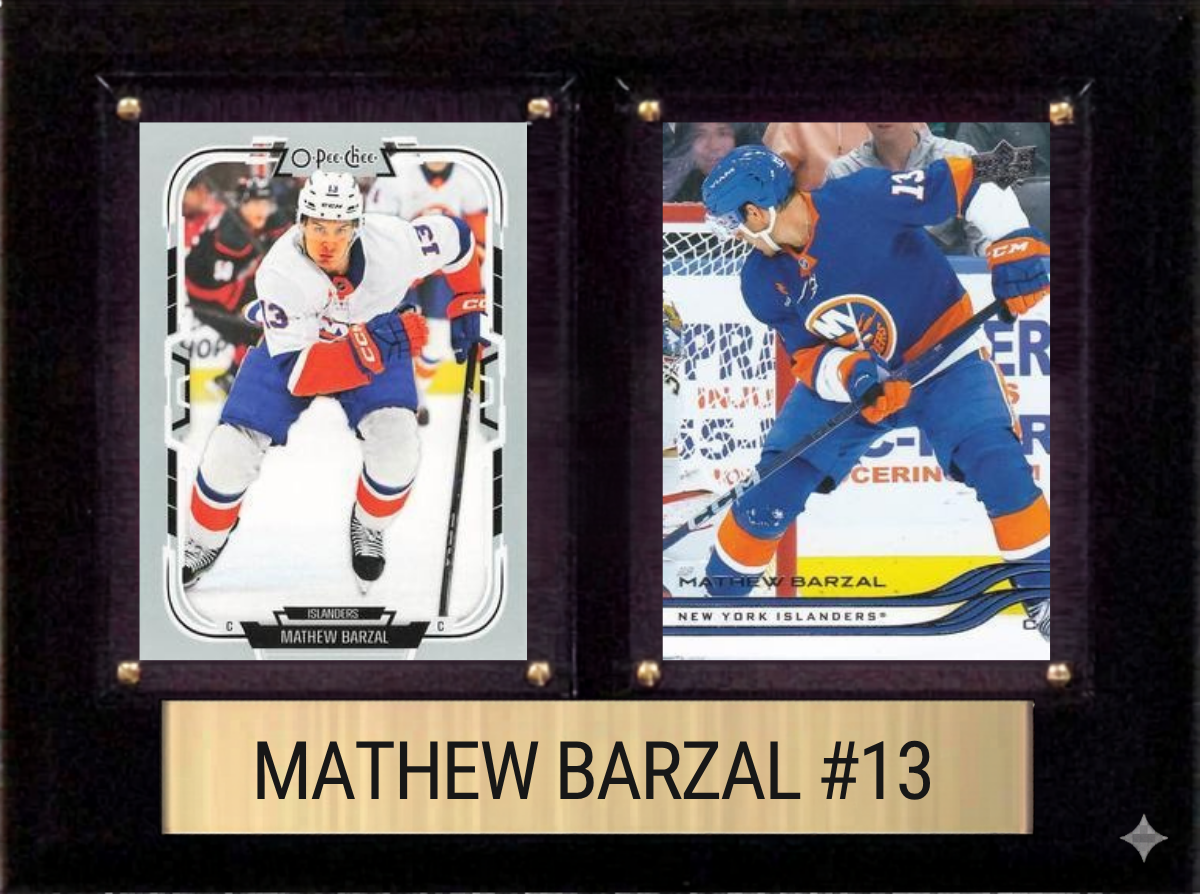 Mathew Barzal New York Islanders Fan Gift Plaque 6x8 2 Cards Upper Deck 2024 2025 2026