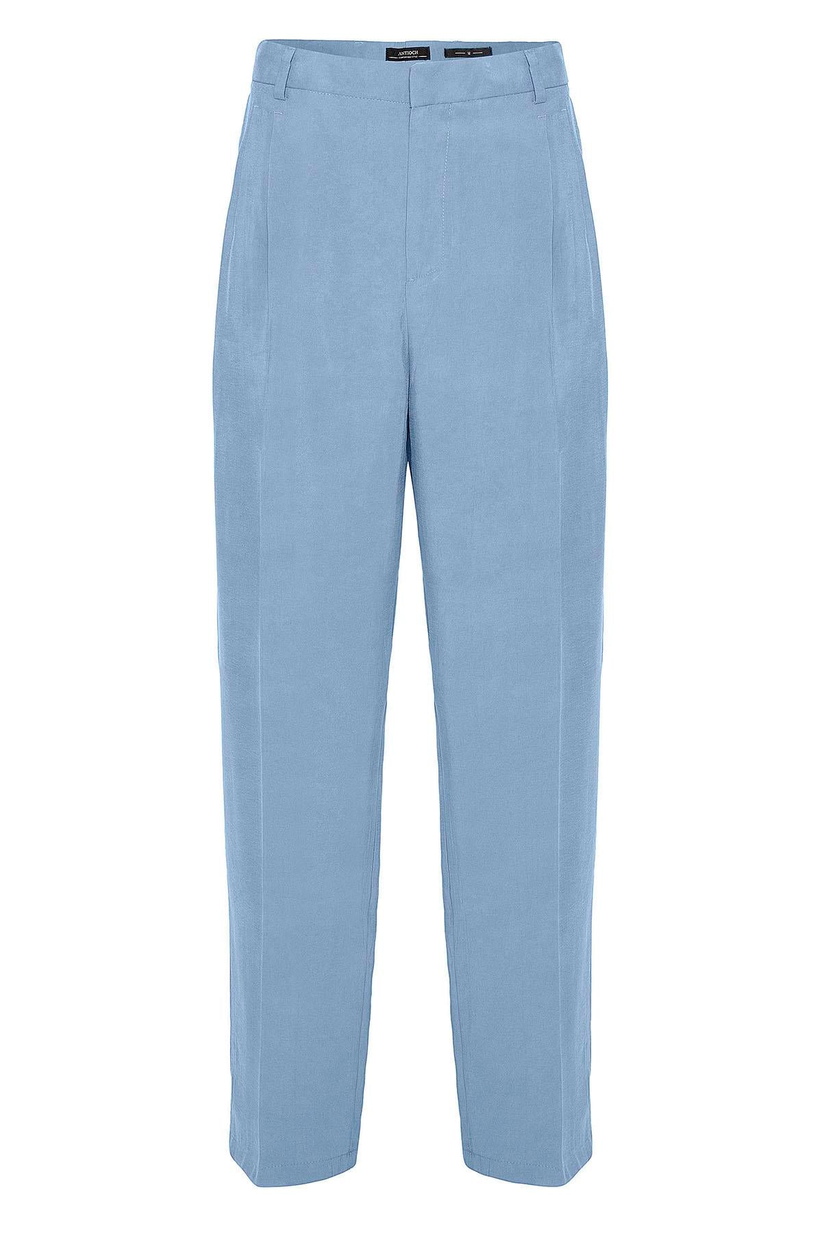 Men's Blue High-Waist Pleated Baggy Pants - Wessi