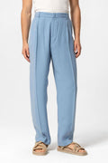 Men's Blue High-Waist Pleated Baggy Pants - Wessi